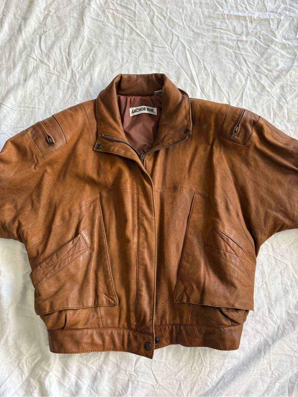 Vintage 80s brown 100% leather bomber jacket
